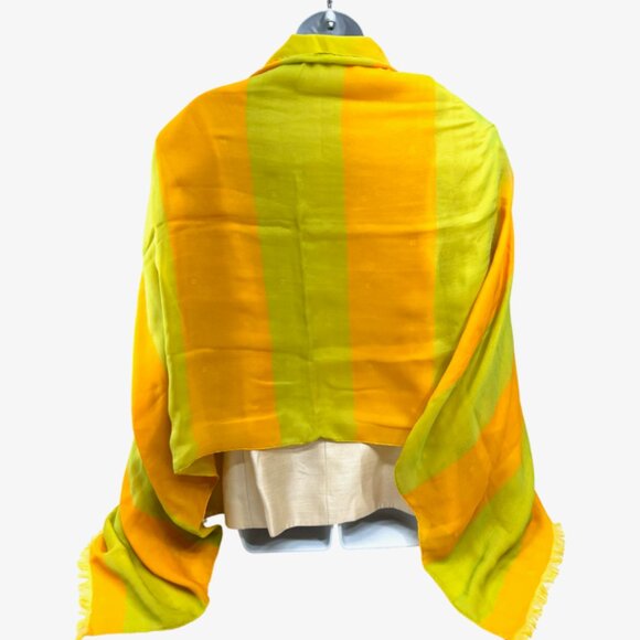 HERMES ParisLightGreen Orange Chiffon silk Scarf 70"x2 8  Logo H PrintFringe(34 - Picture 8 of 14